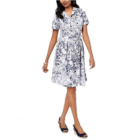 Charter Club Petite Printed Belted Shirtdress - Picture 3 of 5